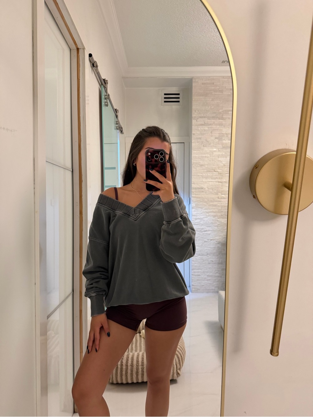 aerie Off-the-Shoulder V-Neck Sweater - Gray